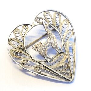 Vintage Silver Llama Heart Brooch
